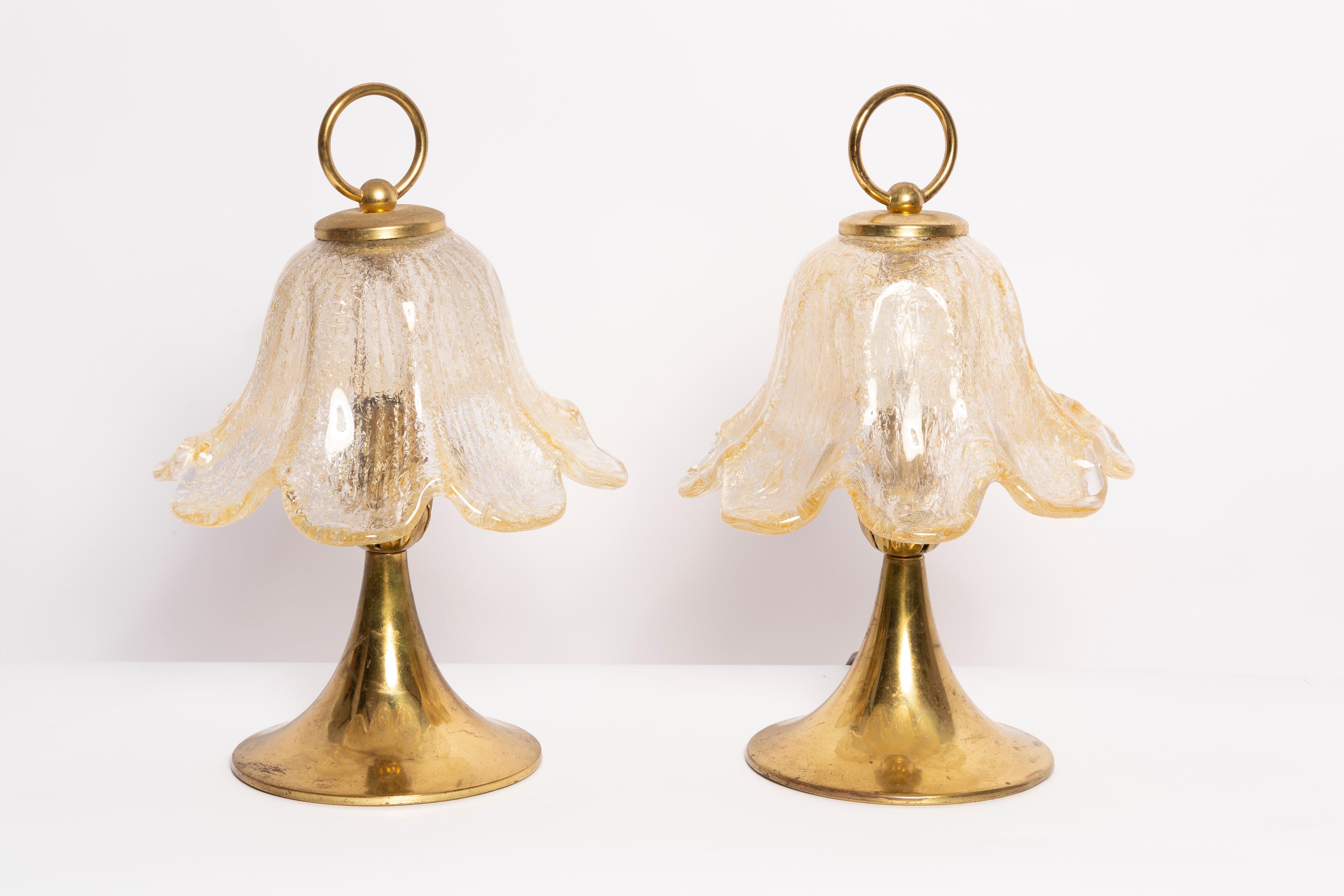 Italian Set of Two Hollywood Regency Table Lamps, Yellow Flowers, Italy, 1960s