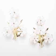 Set of Two Hollywood Regency Wall Lamps, White Flowers, Italy, 1960s