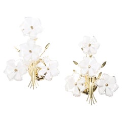 Set of Two Hollywood Regency Wall Lamps, White Flowers, Italy, 1960s