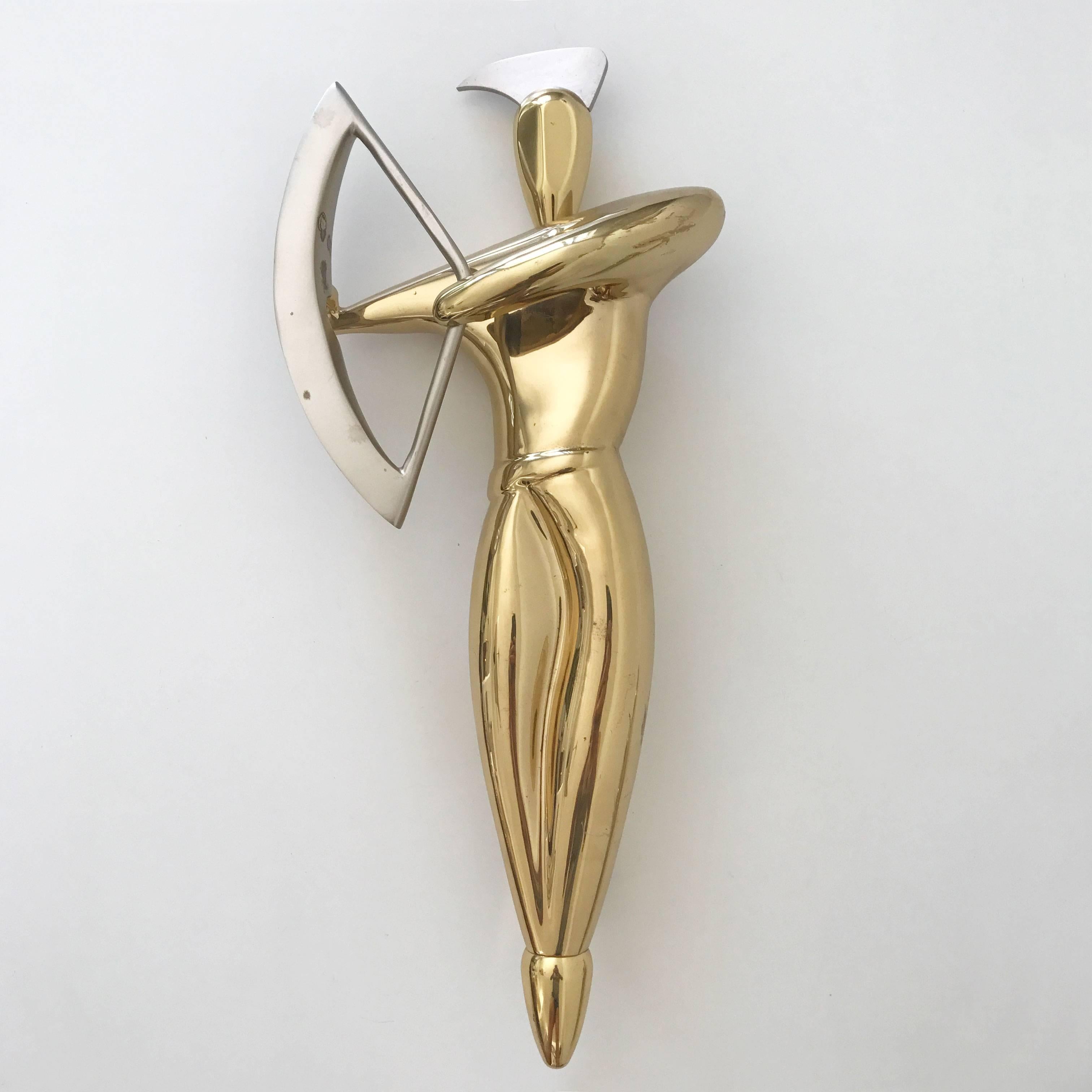 Polished Set of Two Hollywood Regency Wall Mount Massive Brass & Steel Archers 1980s For Sale