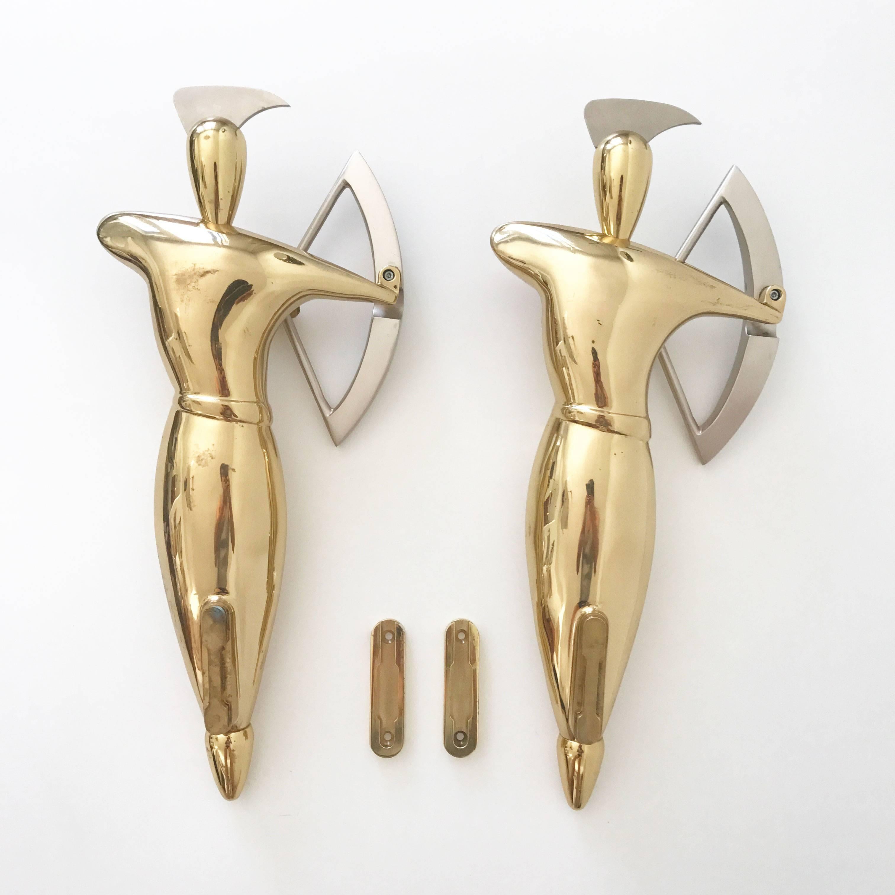 Set of Two Hollywood Regency Wall Mount Massive Brass & Steel Archers 1980s For Sale 3