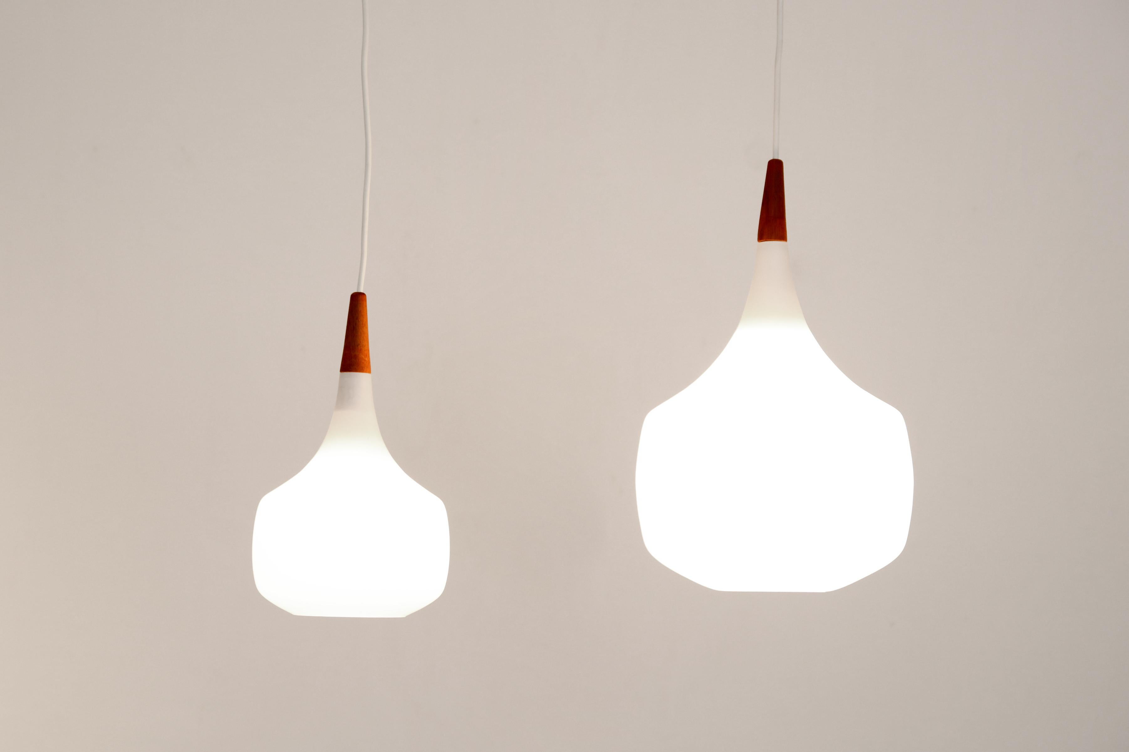 Set of Two Holmegaard Opaline Glass Pendant Lamps In Good Condition In Amsterdam, Noord Holland