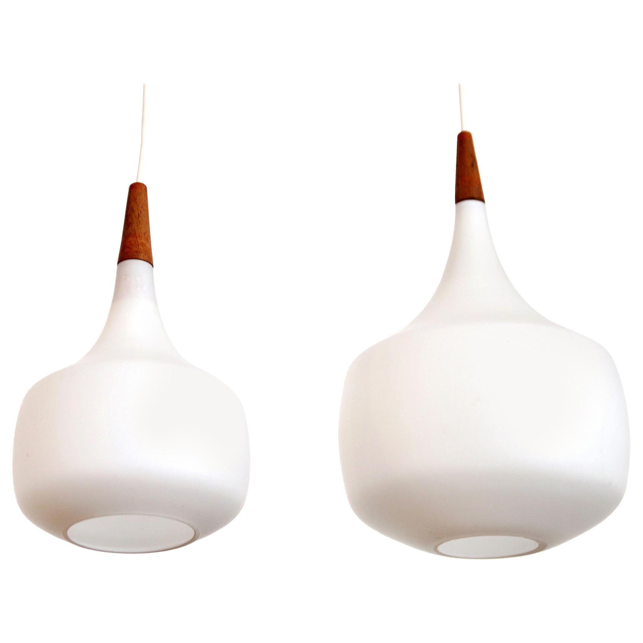Set of Two Holmegaard Opaline Glass Pendant Lamps