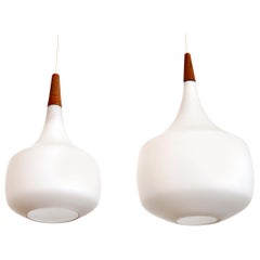 Set of Two Holmegaard Opaline Glass Pendant Lamps