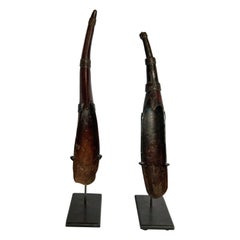 Set of Two Horn Spoons from the Sidamo of Ethiopia, Mounted, Mid-20th Century