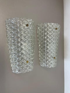 Set of Two Huge 29cm "DIAMOND" Crystal Glass Wall Light Sconces, Austria, 1950s