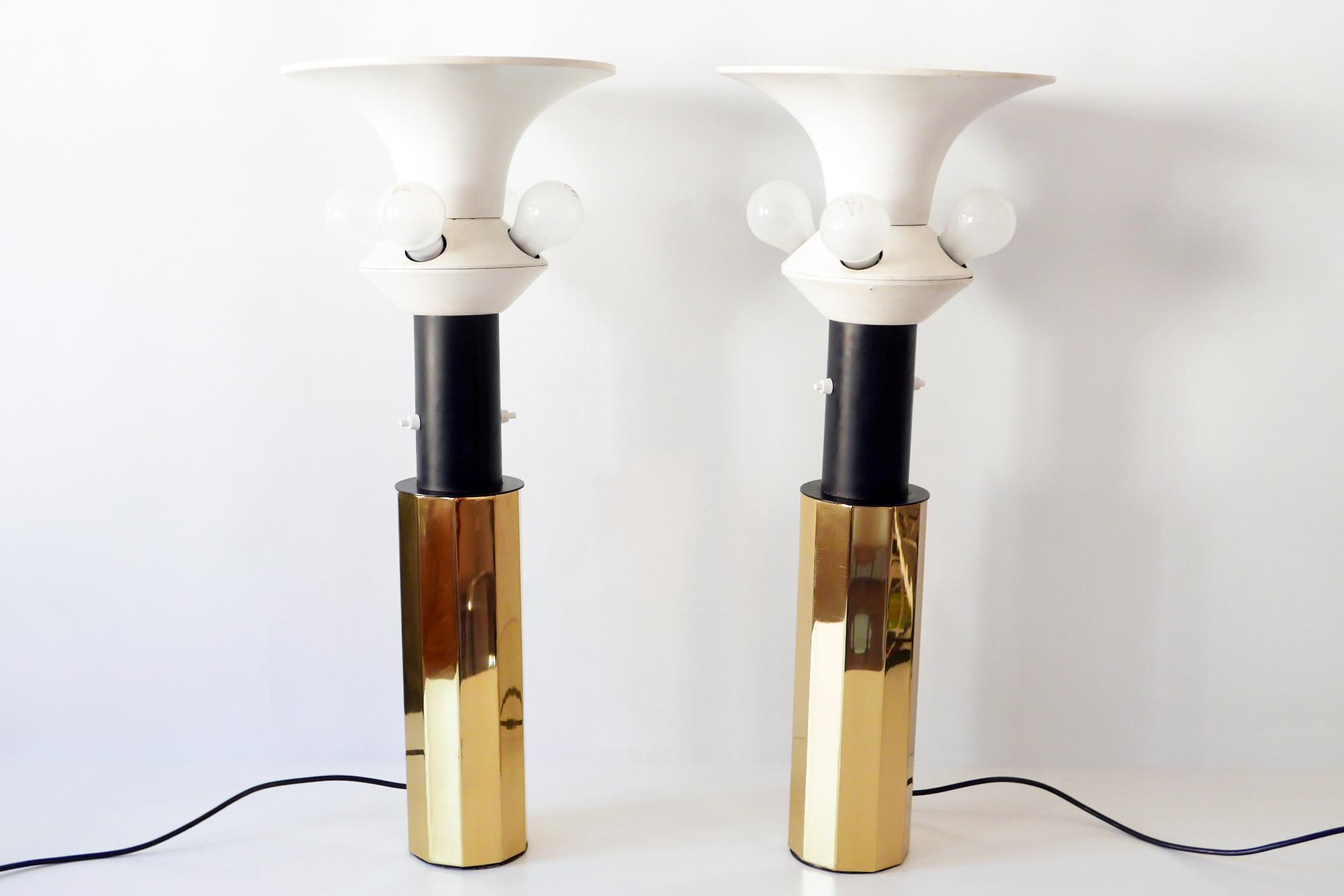 Set of Two Huge, 5-Flamed Midcentury Decagonal Brass Table Lamps, 1960s, Germany For Sale 7