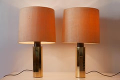 Set of Two Huge, 5-Flamed Midcentury Decagonal Brass Table Lamps, 1960s, Germany