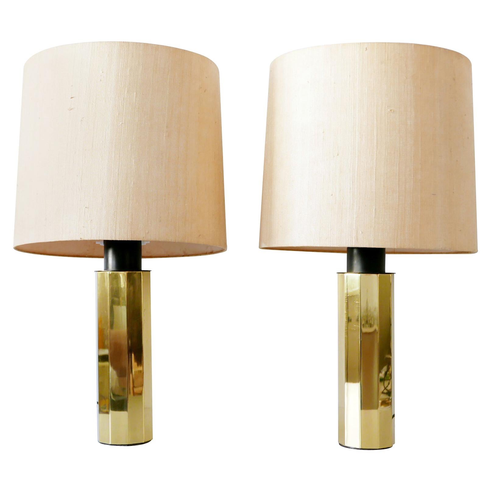 Set of Two Huge, 5-Flamed Midcentury Decagonal Brass Table Lamps, 1960s, Germany For Sale