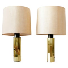 Vintage Set of Two Huge, 5-Flamed Midcentury Decagonal Brass Table Lamps, 1960s, Germany