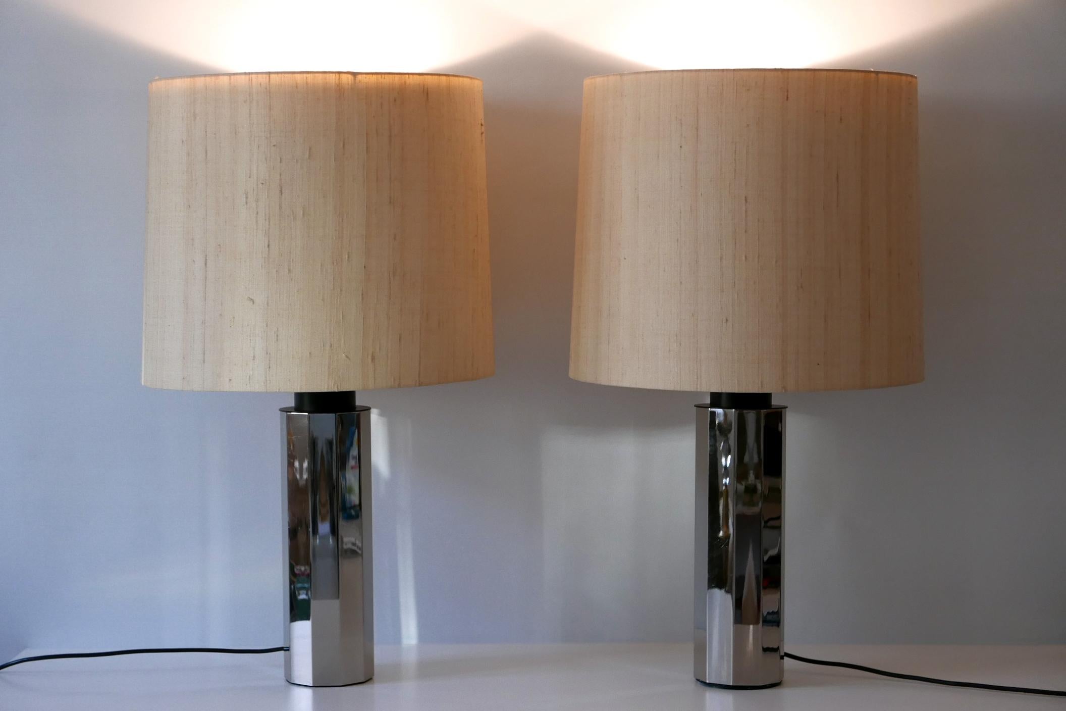 Set of Two Huge, 5-Flamed Midcentury Decagonal Chrome Table Lamps 1960s, Germany For Sale 1
