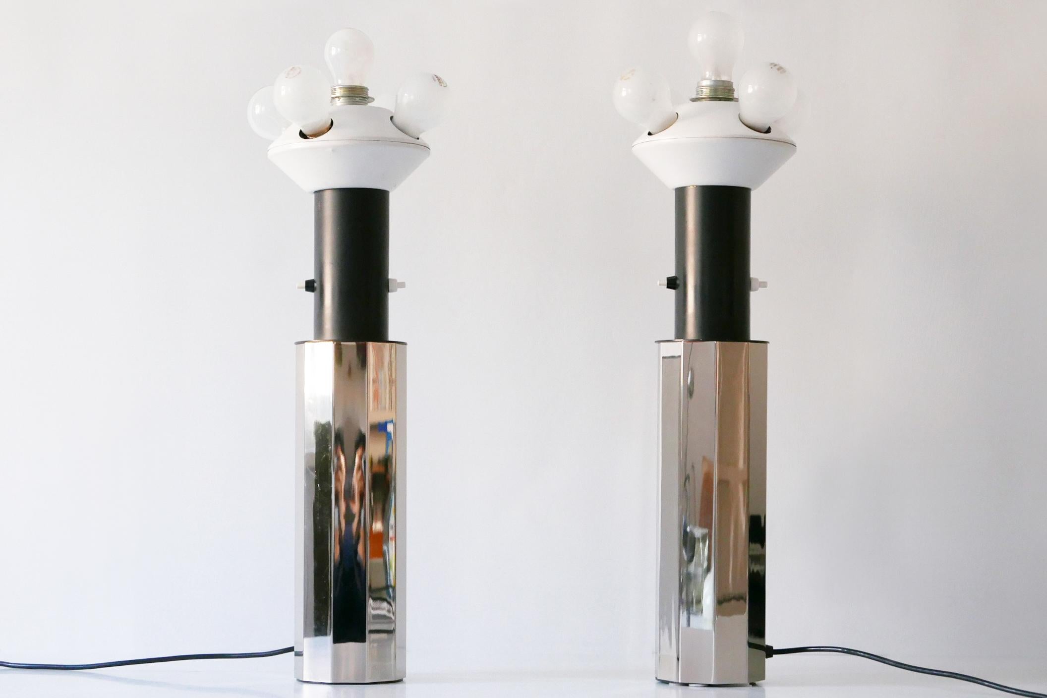 Set of Two Huge, 5-Flamed Midcentury Decagonal Chrome Table Lamps 1960s, Germany For Sale 7