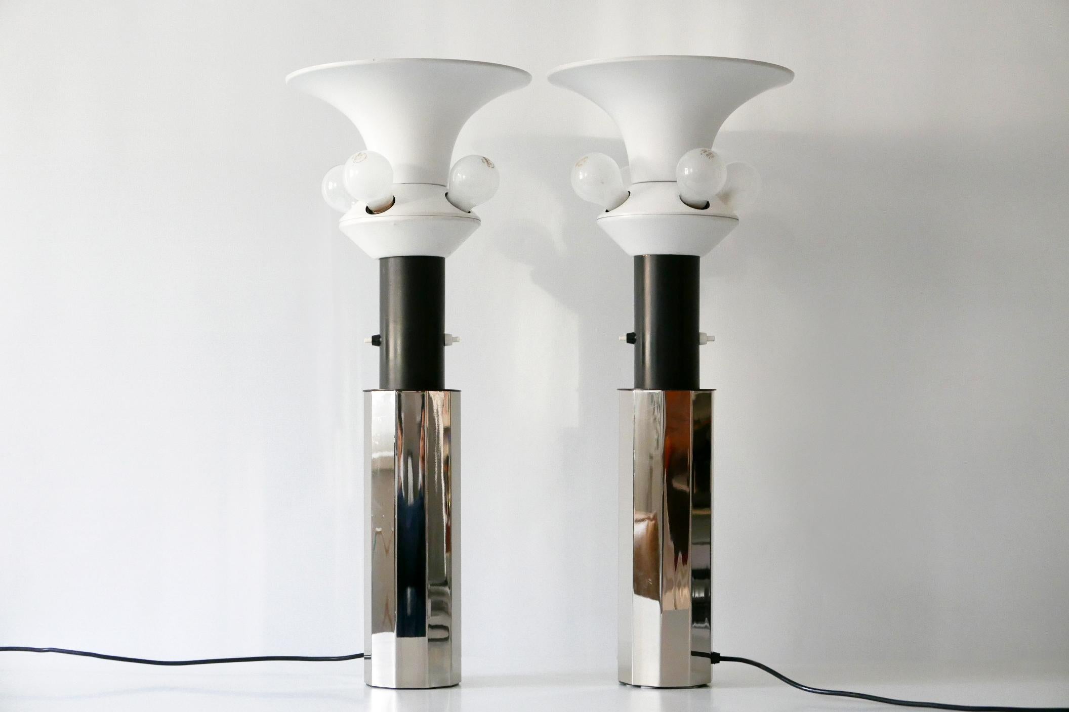 Mid-20th Century Set of Two Huge, 5-Flamed Midcentury Decagonal Chrome Table Lamps 1960s, Germany For Sale