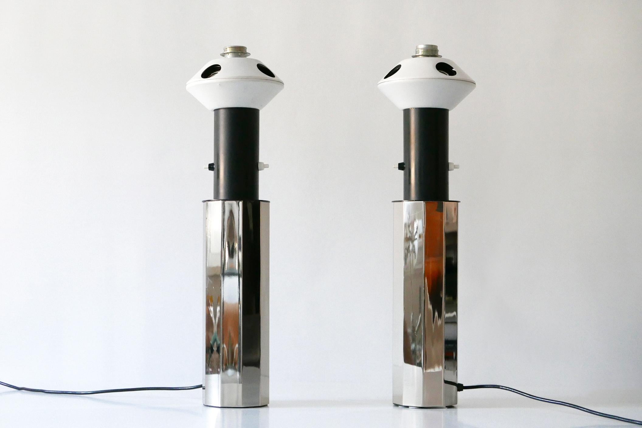 Metal Set of Two Huge, 5-Flamed Midcentury Decagonal Chrome Table Lamps 1960s, Germany For Sale