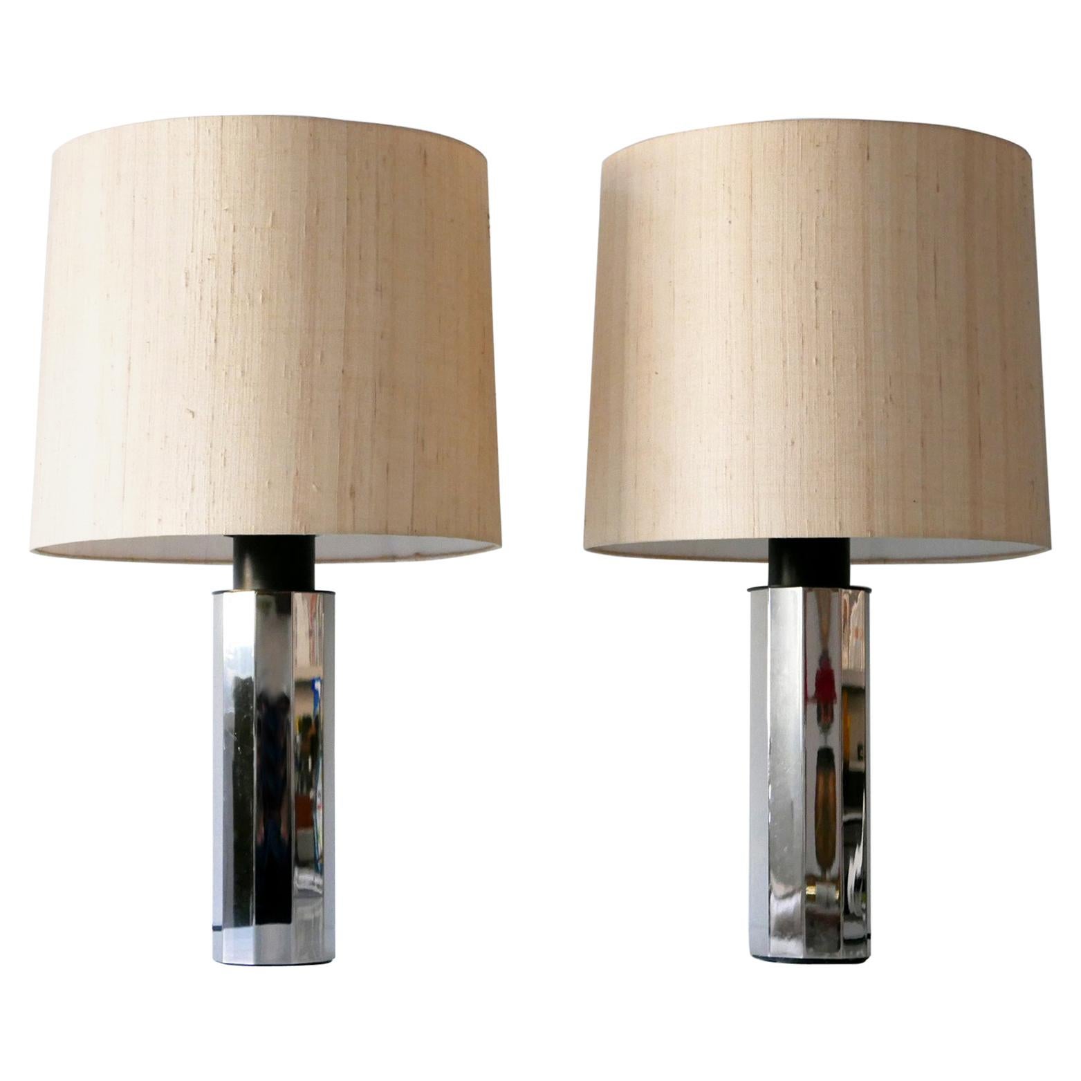 Set of Two Huge, 5-Flamed Midcentury Decagonal Chrome Table Lamps 1960s, Germany For Sale