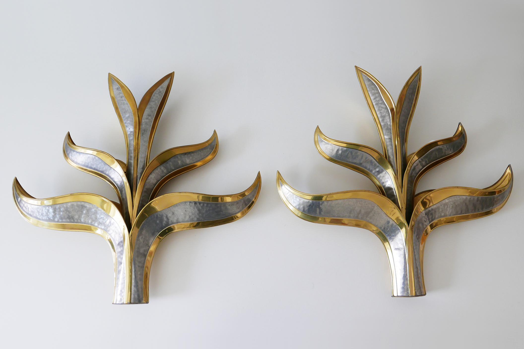 Mid-Century Modern Set of Two Huge Brass 'Foliage' Wall Lamps or Sconces by Richard Faure, 1970s