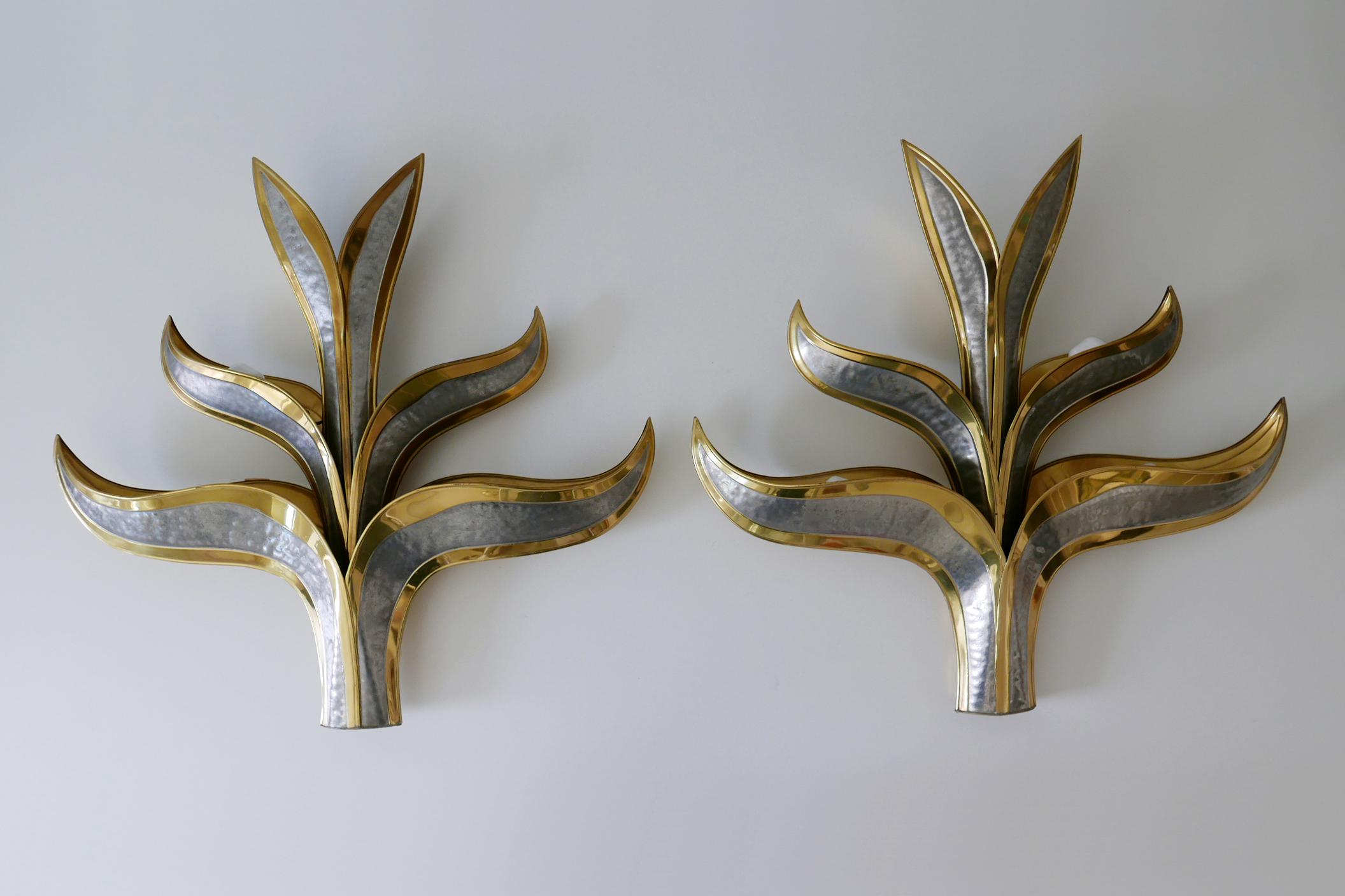 Italian Set of Two Huge Brass 'Foliage' Wall Lamps or Sconces by Richard Faure, 1970s