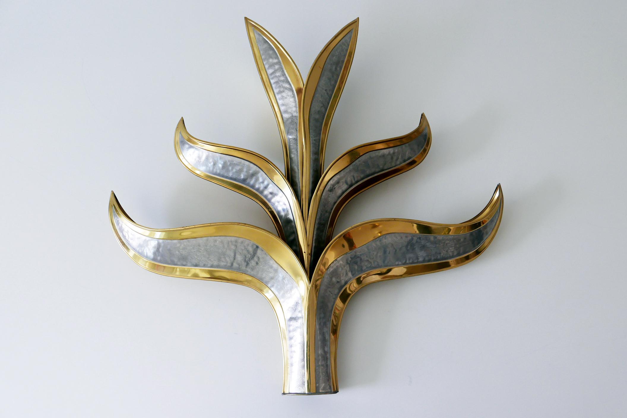 Late 20th Century Set of Two Huge Brass 'Foliage' Wall Lamps or Sconces by Richard Faure, 1970s