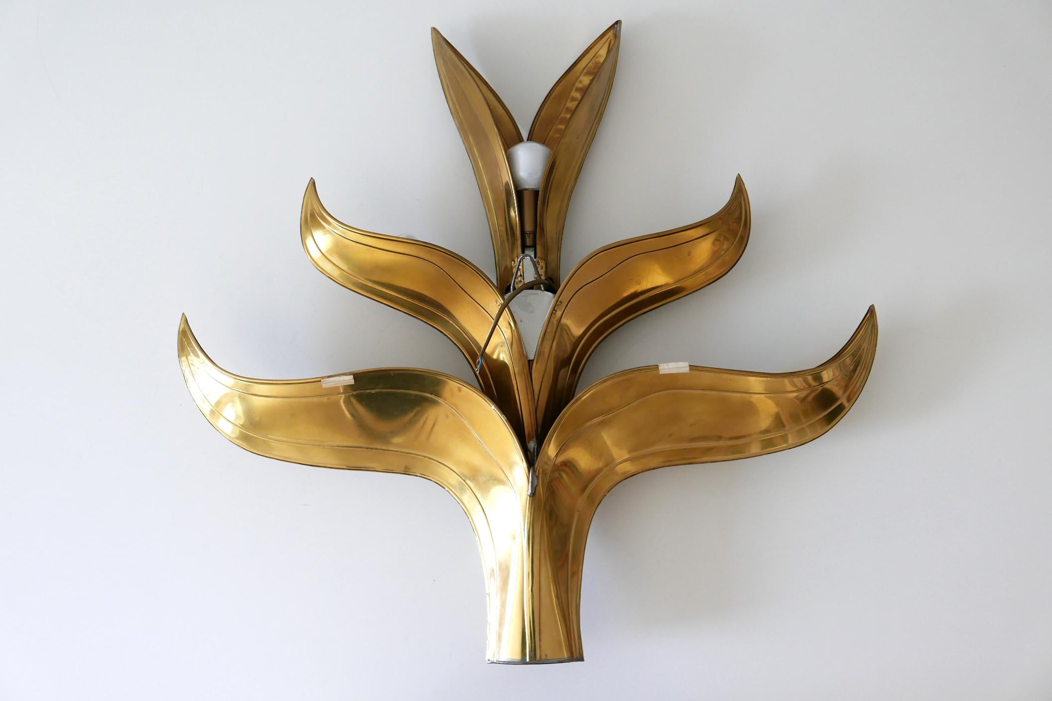 Set of Two Huge Brass 'Foliage' Wall Lamps or Sconces by Richard Faure, 1970s 1