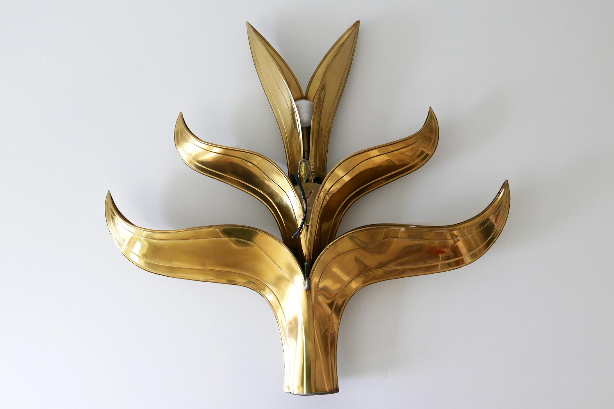 Set of Two Huge Brass 'Foliage' Wall Lamps or Sconces by Richard Faure, 1970s 2