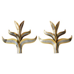 Set of Two Huge Brass 'Foliage' Wall Lamps or Sconces by Richard Faure, 1970s