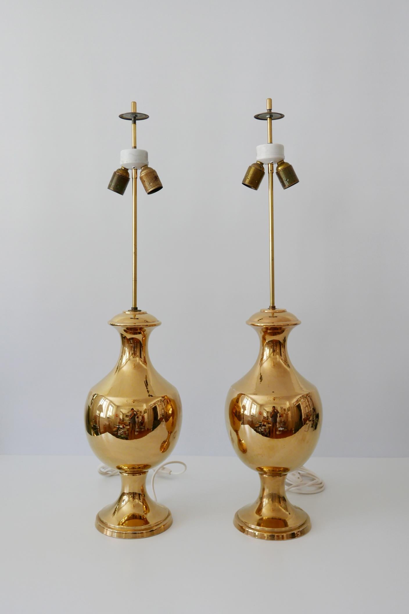 Set of Two Huge Gold Glazed Ceramic Table Lamps by Behreno Firenze 1960s Italy In Good Condition For Sale In Munich, DE