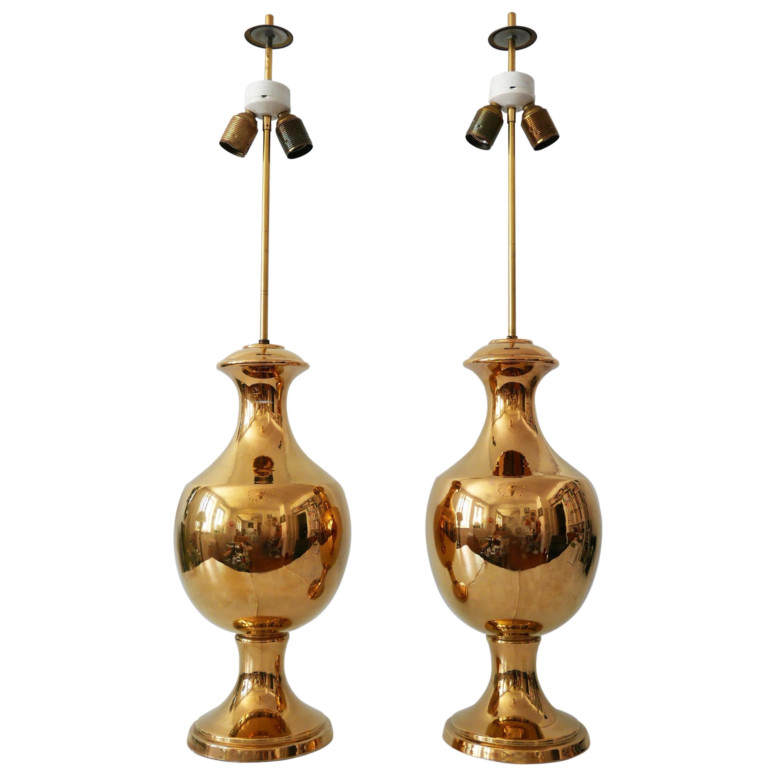 Set of Two Huge Gold Glazed Ceramic Table Lamps by Behreno Firenze 1960s Italy For Sale