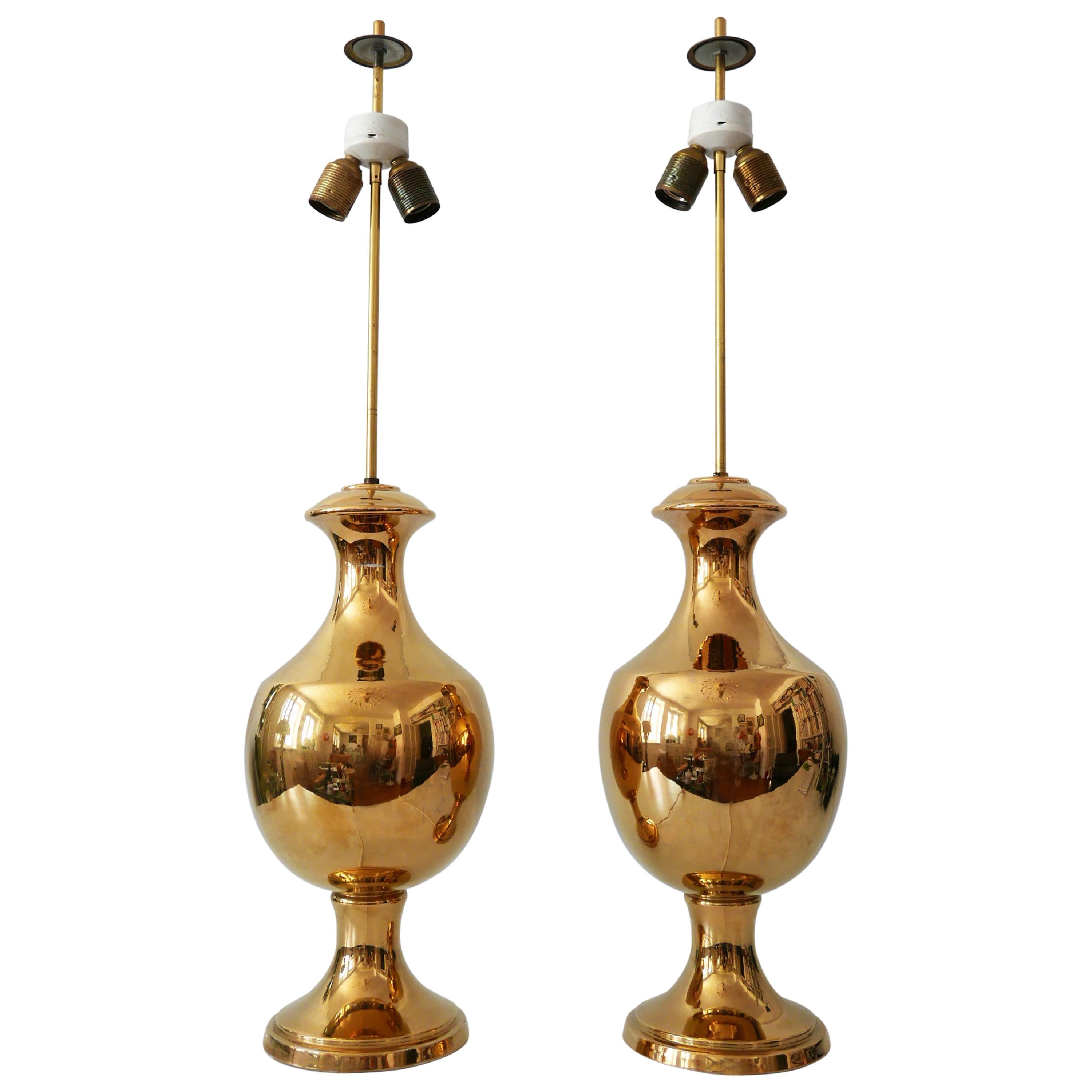 Set aus zwei riesigen, gold glasierten Keramik-Tischlampen von Behreno Firenze, Italien, 1960er Jahre