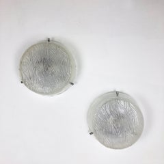 Set of Two Huge Ice Glass Wall Ceiling Light Sconces Kalmar Style, Germany 1970s