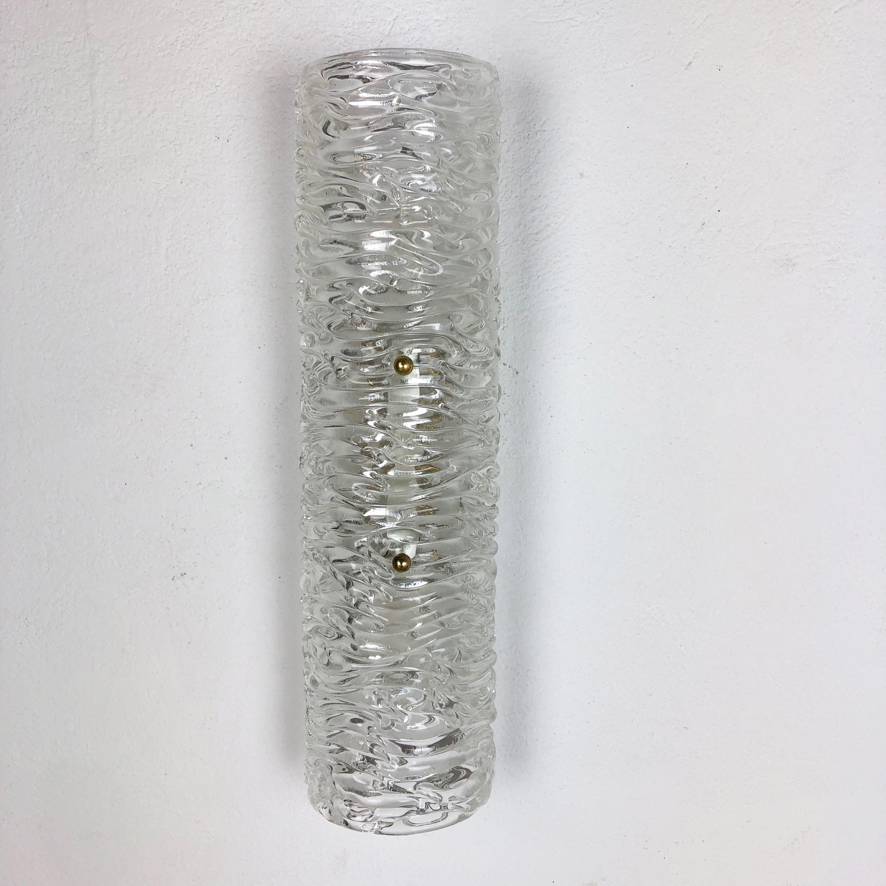 Mid-Century Modern Set of Two Huge Ice Glass Wall Light Sconces Kalmar Style, Germany, 1960s