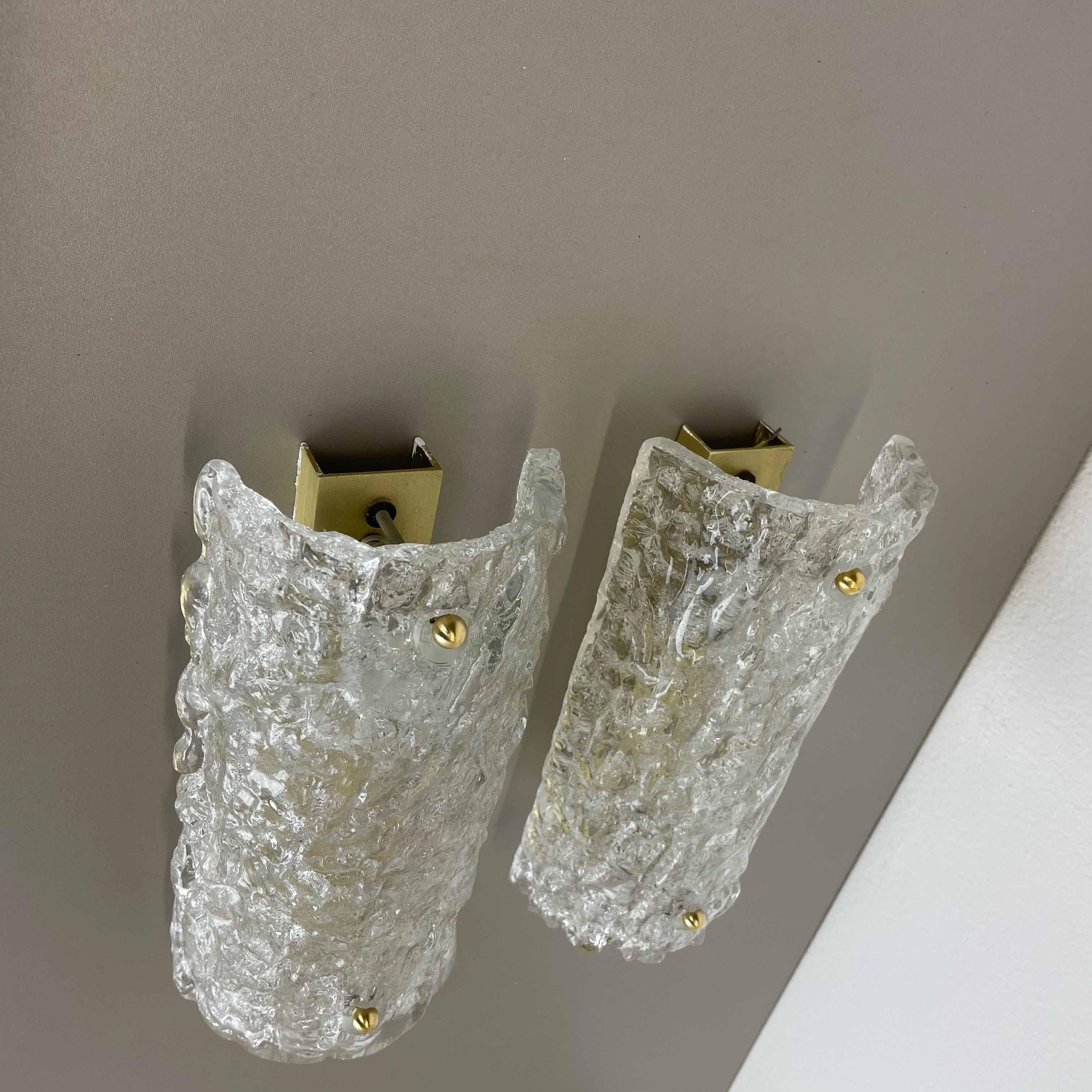 Set of Two Huge Ice Glass Wall Light Sconces Kalmar Style, Germany, 1970s For Sale 10
