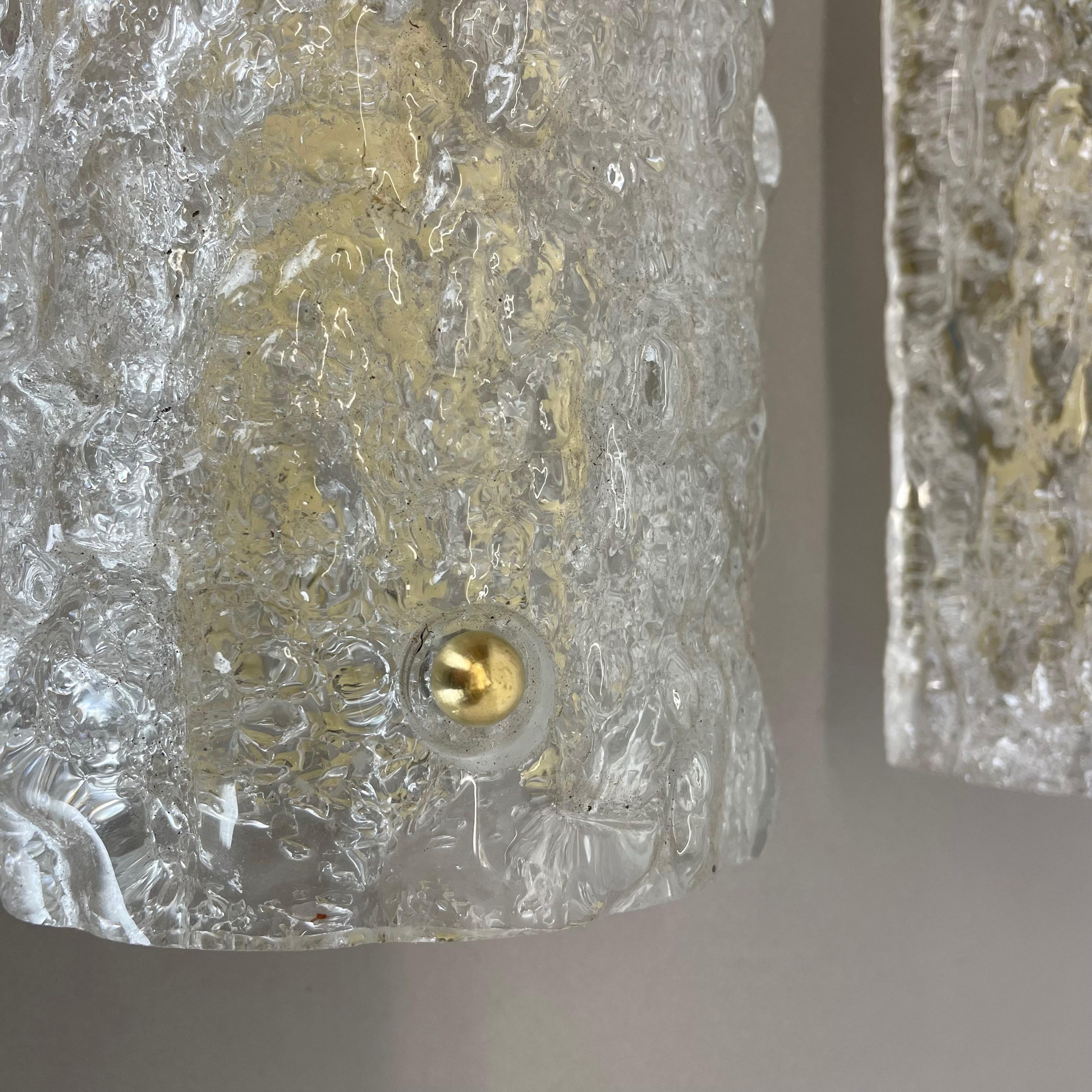 Set of Two Huge Ice Glass Wall Light Sconces Kalmar Style, Germany, 1970s For Sale 2