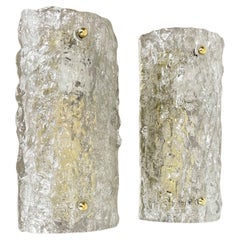 Set of Two Huge Ice Glass Wall Light Sconces Kalmar Style, Germany, 1970s