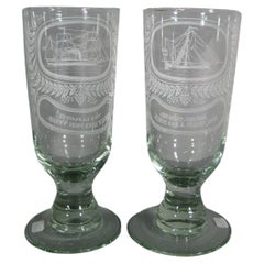 Set of Two Humorous Glasses with Nautical Décor - Mid 20th Century - 1Y149