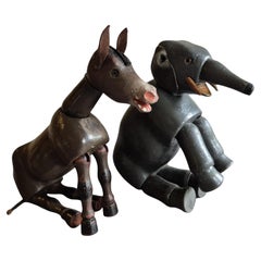 Antique Set of two "Humpty Dumpty" series wooden animals by Schoenhut, Germany 1920s