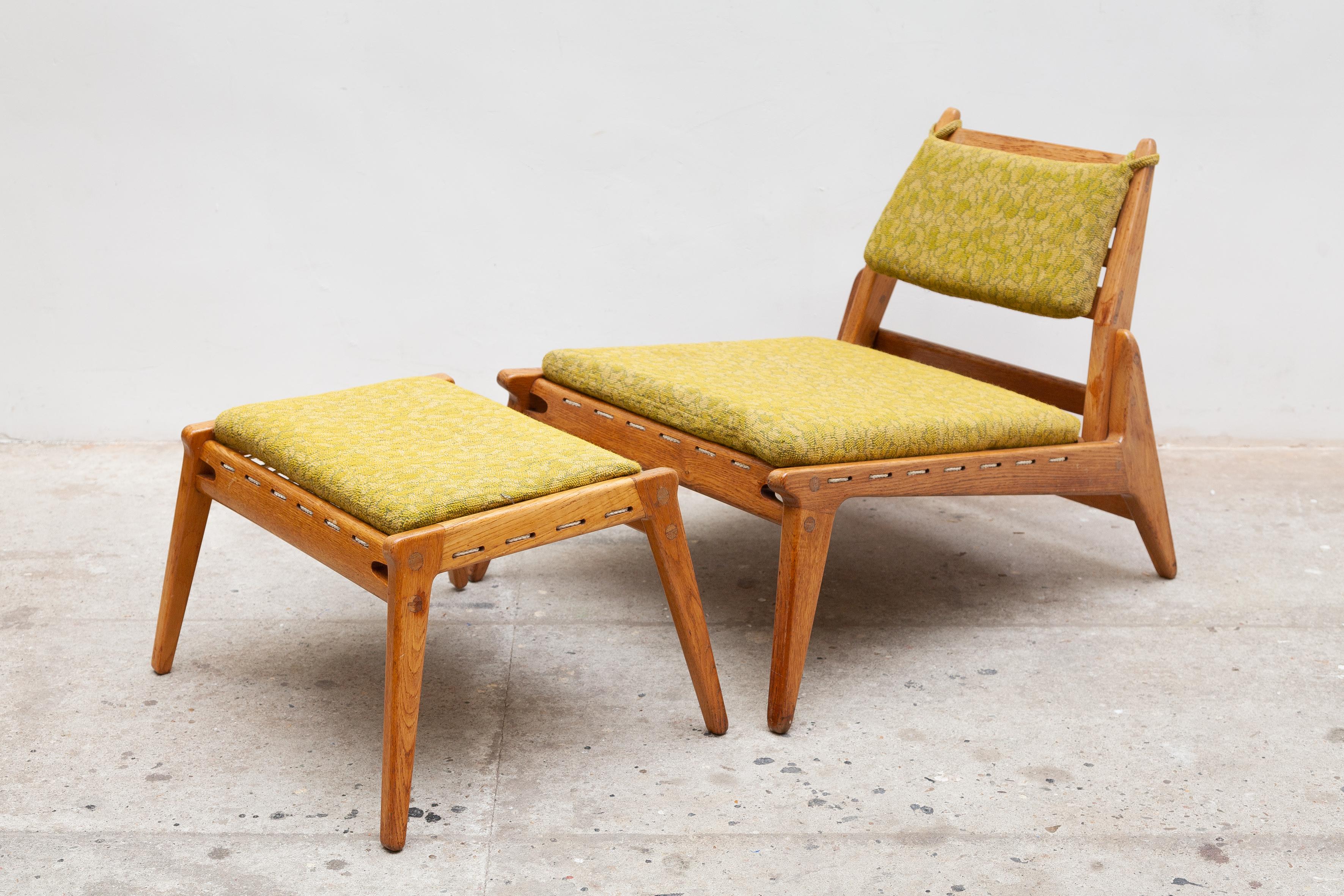 Set of Two Hunting Lounge Chairs & Ottoman by Werkstätten Hellerau 1950s Germany 1