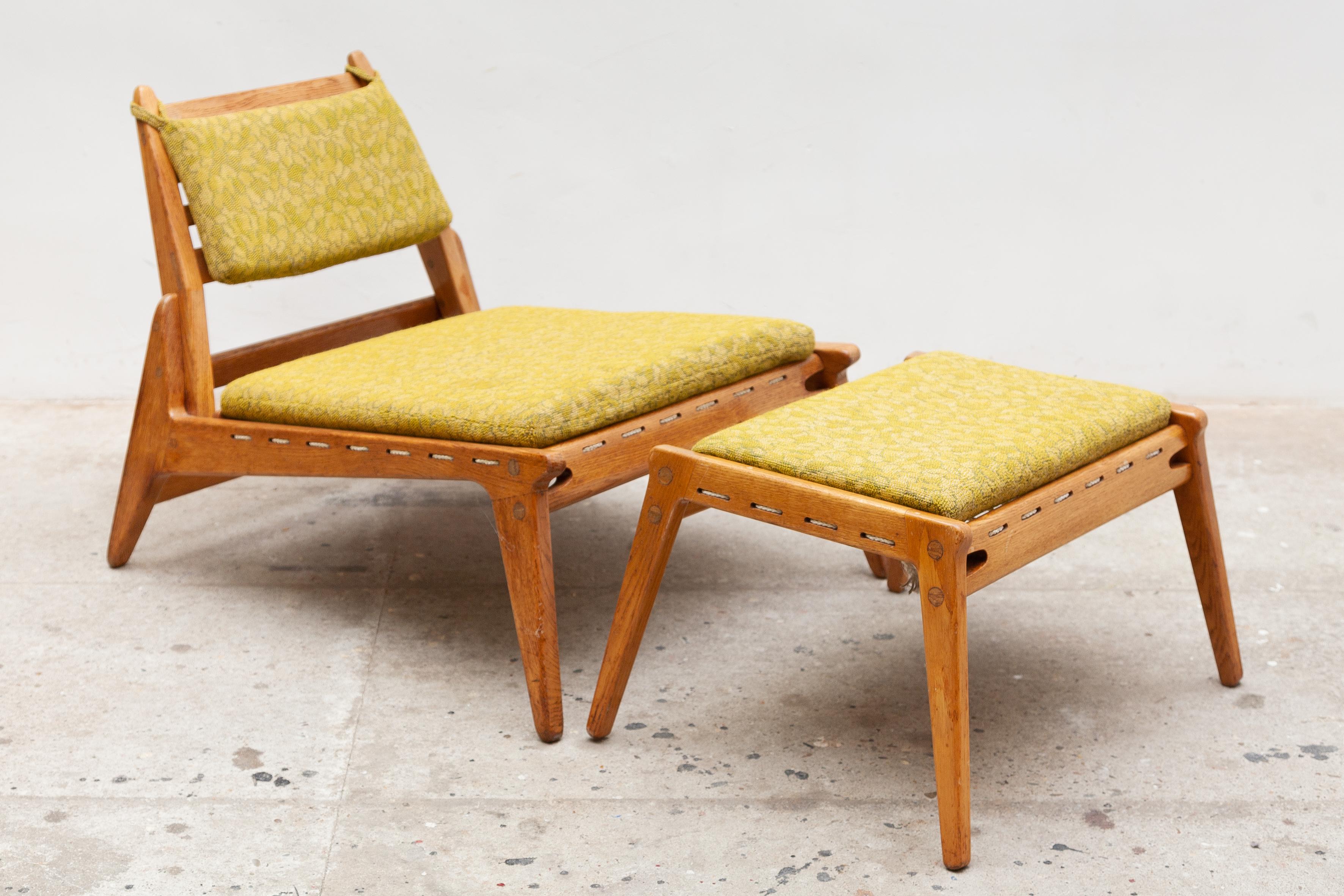 Mid-Century Modern Set of Two Hunting Lounge Chairs & Ottoman by Werkstätten Hellerau 1950s Germany