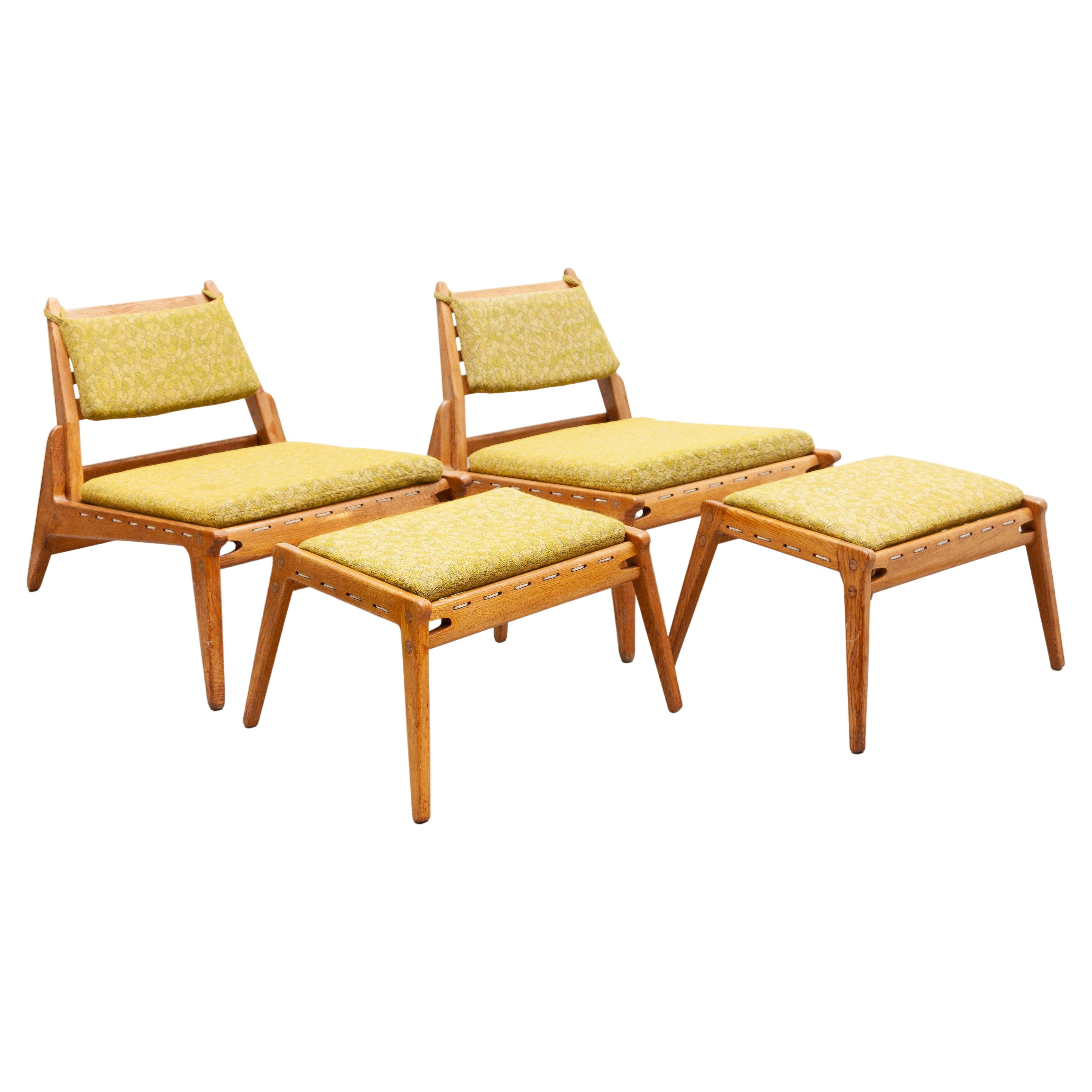 Set of Two Hunting Lounge Chairs & Ottoman by Werkstätten Hellerau 1950s Germany