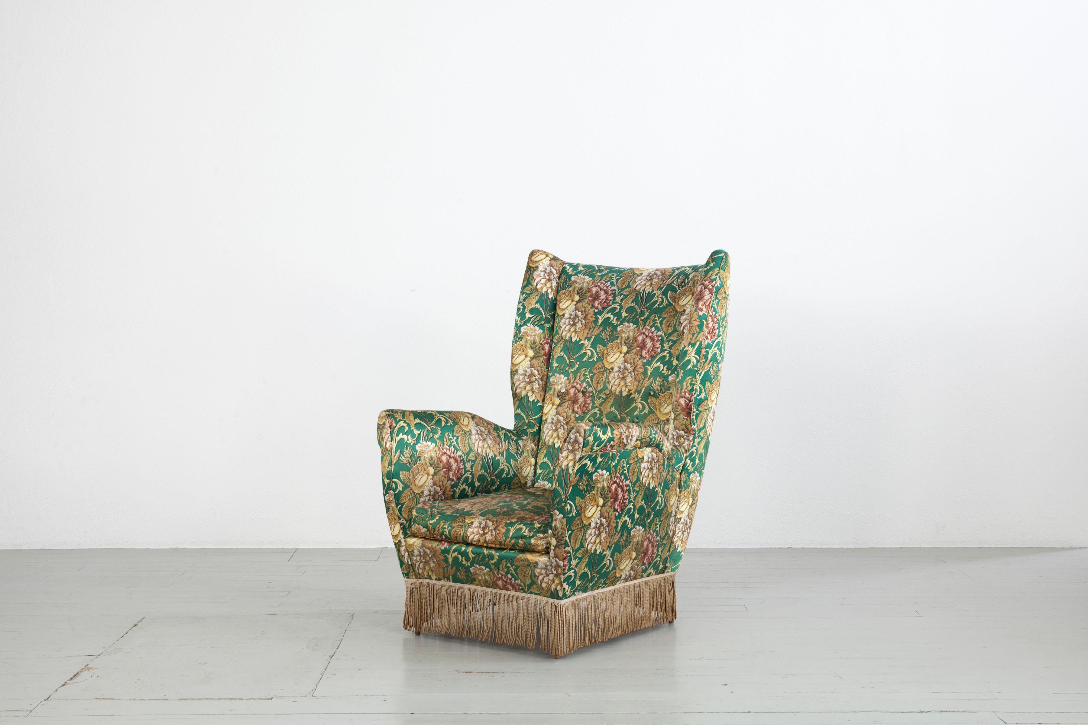 Set of Two I. S. A. Bergamo Italian Floral upholstered Wingback Chairs, 1950s For Sale 3