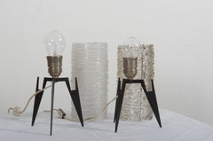 Set of Two Ice Glass Table Lamp by "Kalmar" Vienna