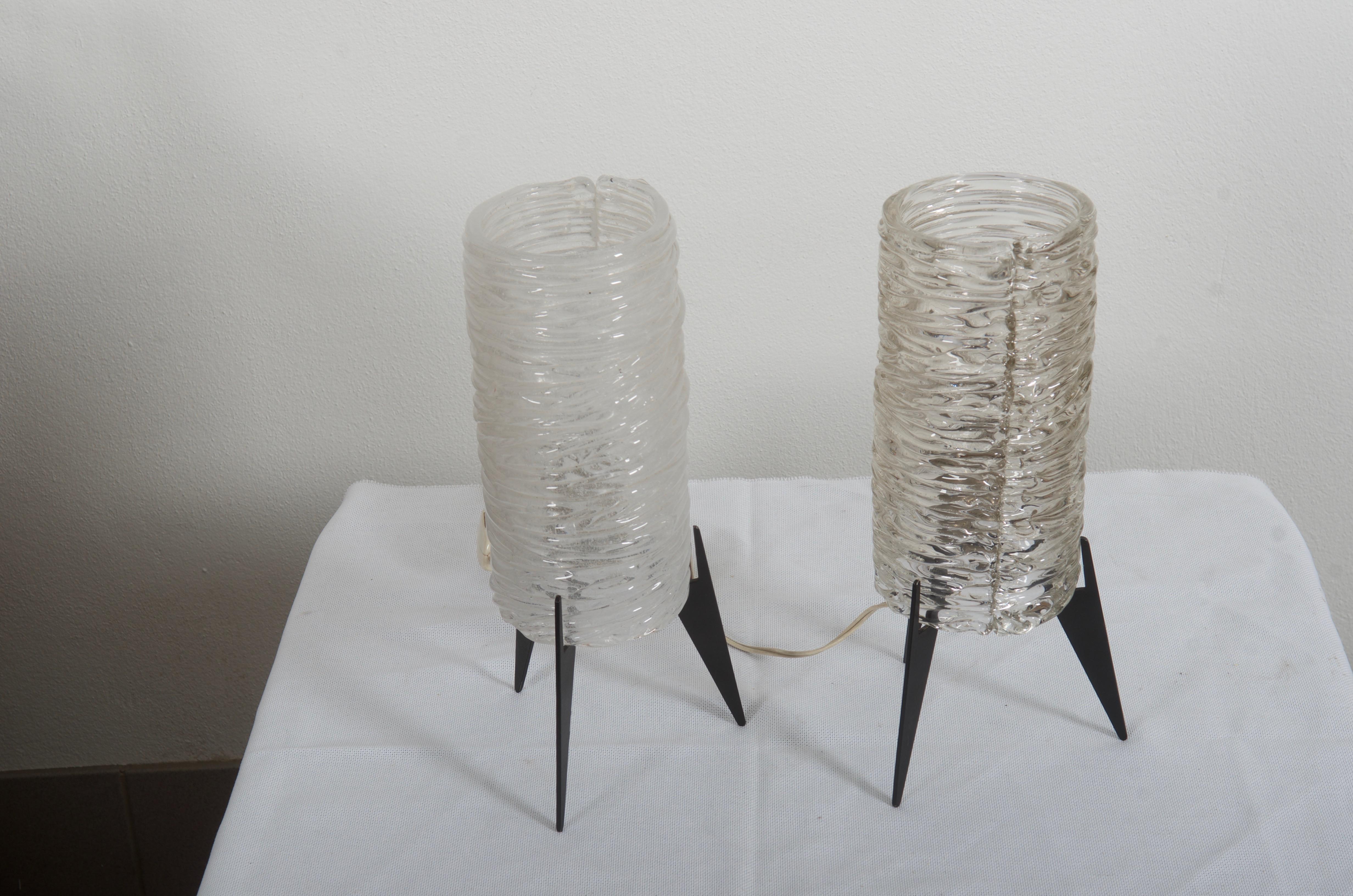 Mid-Century Modern Set of Two Ice Glass Table Lamp by 