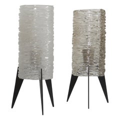 Set of Two Ice Glass Table Lamp by "Kalmar" Vienna