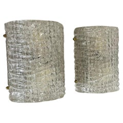Set of Two Ice Glass Wall Light Sconces Kalmar Style, Germany, 1970s