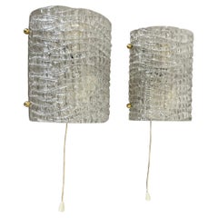 Set of Two Ice Glass Wall Light Sconces Kalmar Style, Germany, 1970s