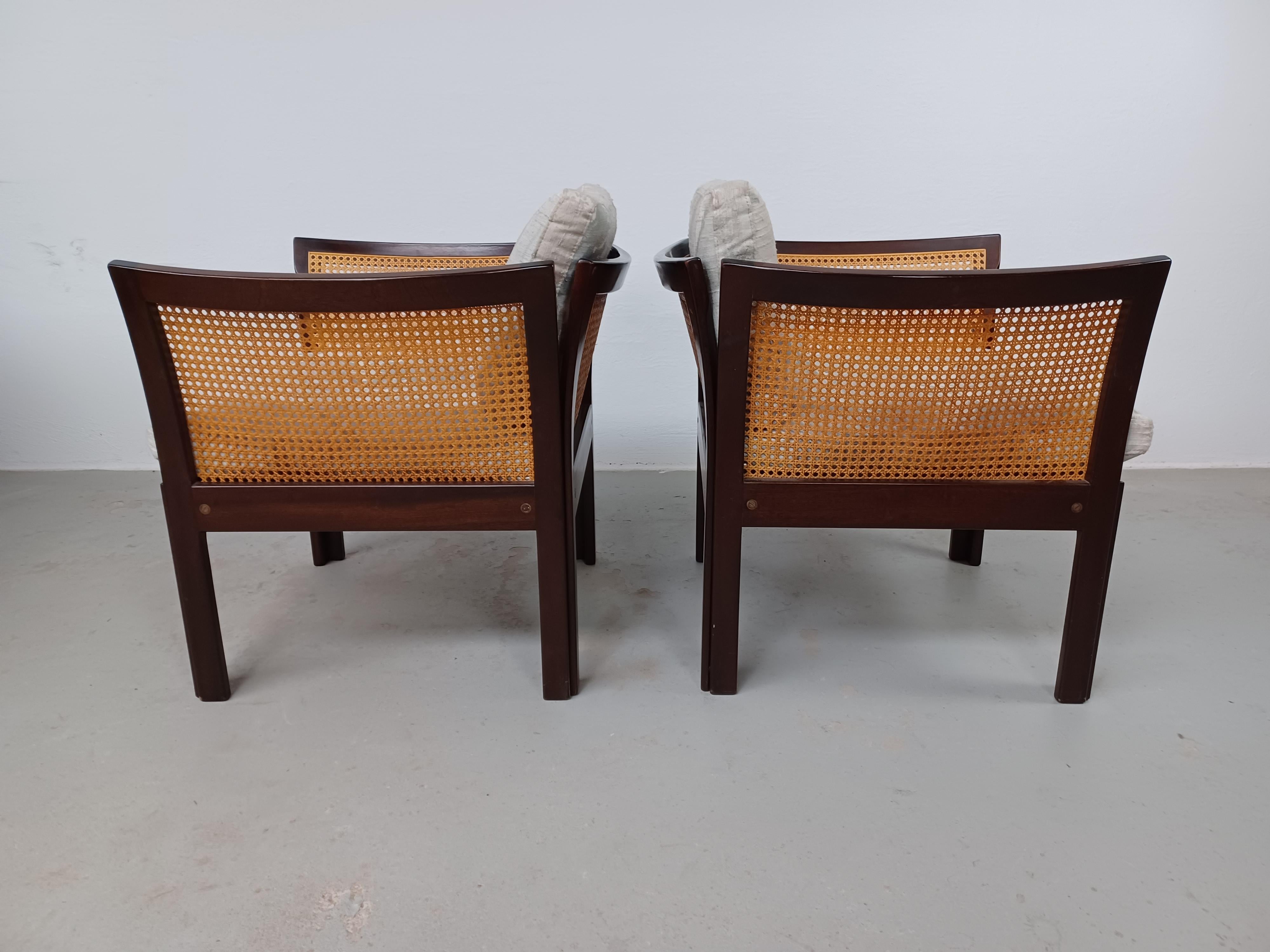 Scandinavian Modern Set of Two Illum Vikkelso Danish Plexus Easy Chairs in Mahogany by CFC Silkeborg For Sale