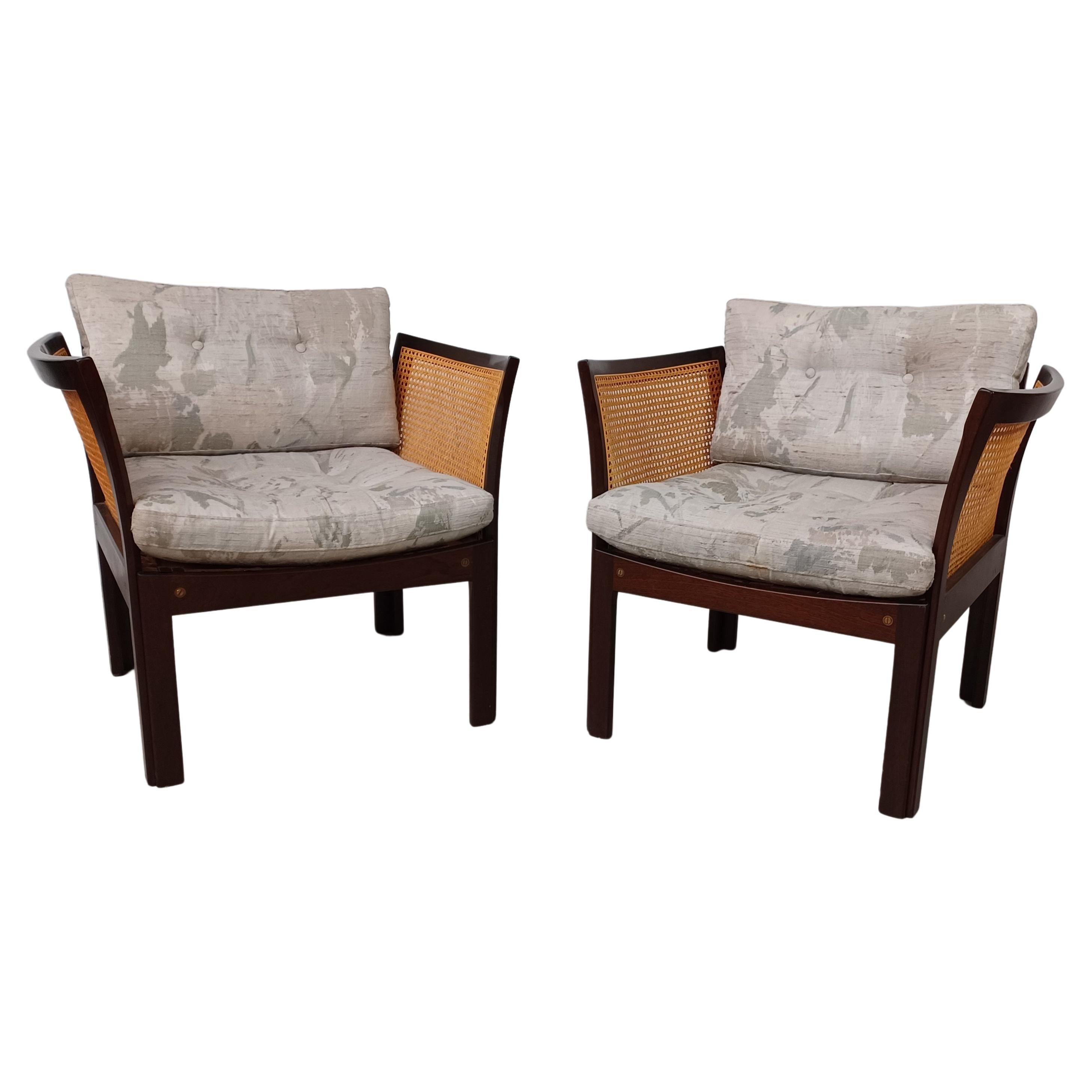 Set of Two Illum Vikkelso Danish Plexus Easy Chairs in Mahogany by CFC Silkeborg For Sale