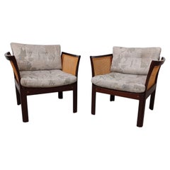 Vintage Set of Two Illum Vikkelso Danish Plexus Easy Chairs in Mahogany by CFC Silkeborg
