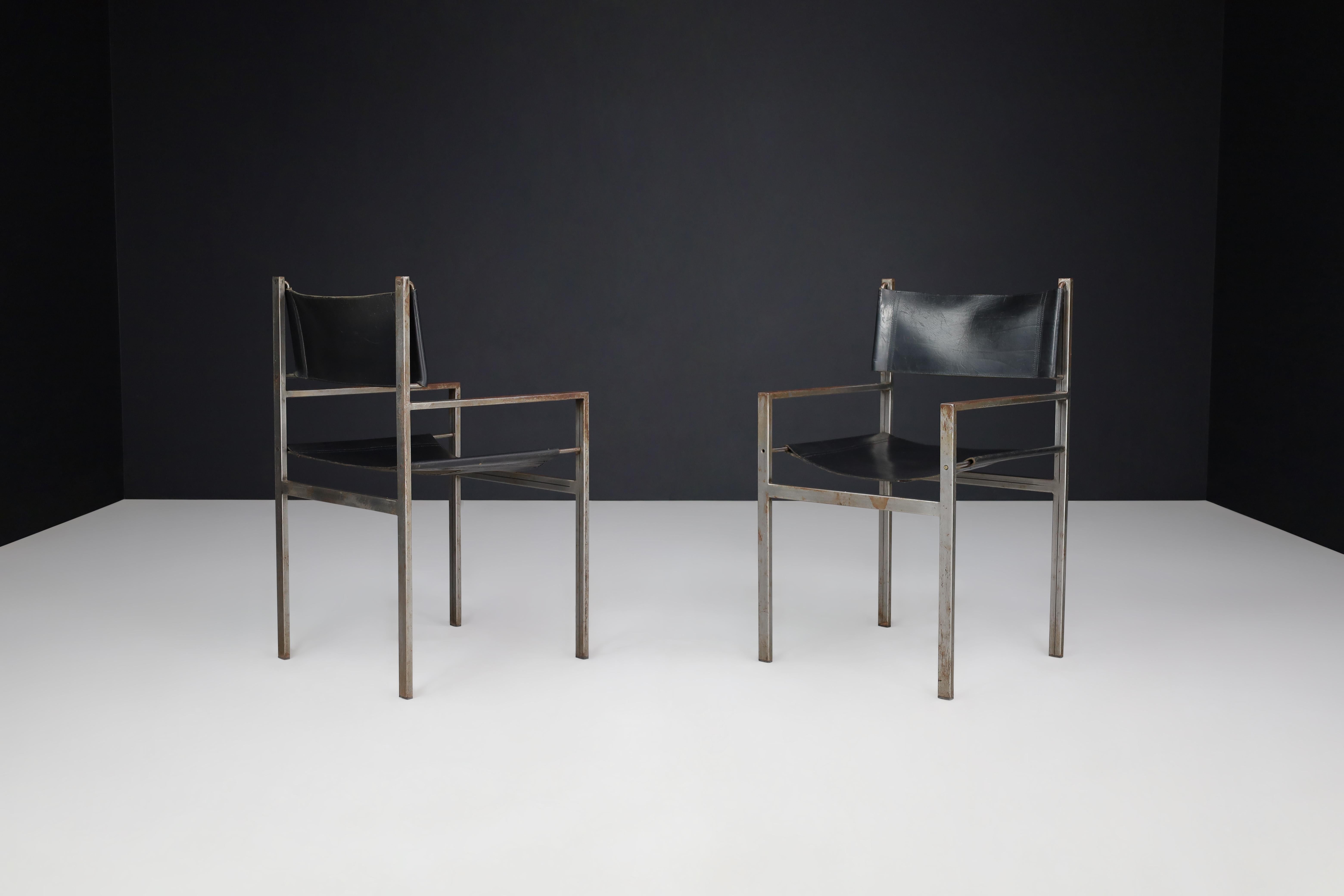 Set of Two Industrial Steel and Leather Armchairs, The Netherlands, 1960s For Sale 5