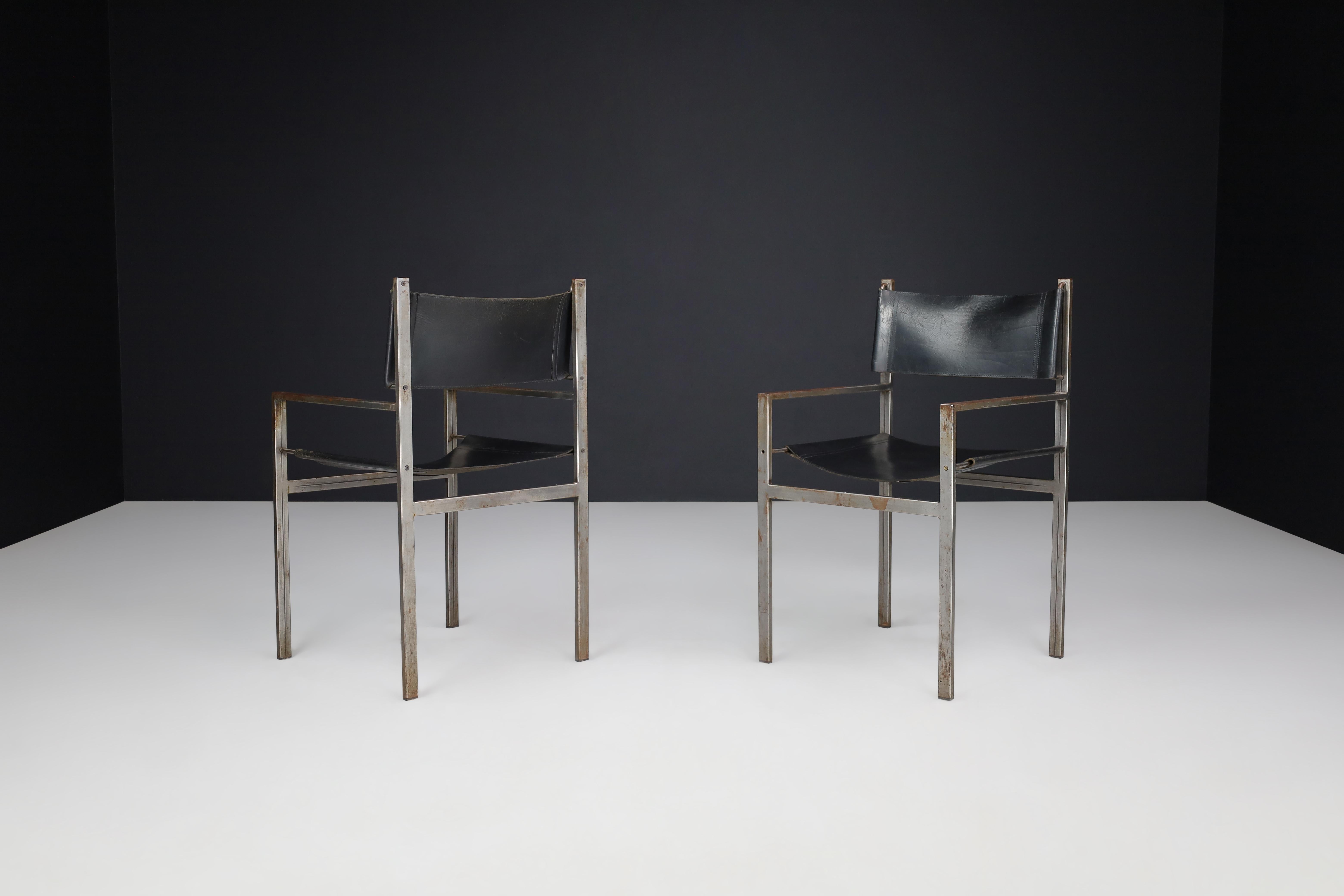 Set of Two Industrial Steel and Leather Armchairs, The Netherlands, 1960s For Sale 1