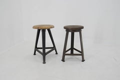 Set of Two Industrial Tripod Stools, 1920s
